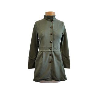 Matilda Jane Ida Military Style Green Pleated Button Down Mock Neck Coat XS